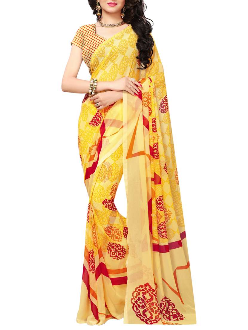 lime yellow printed saree with blouse