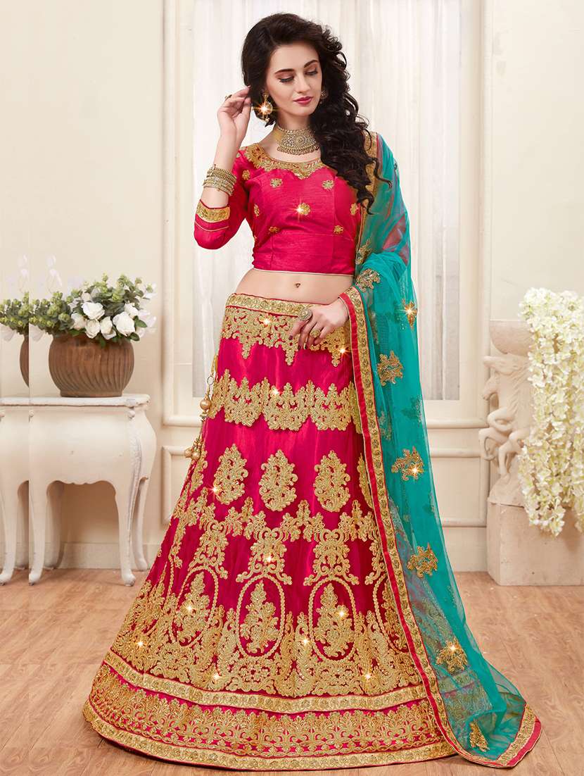 pink embroidered a-line lehenga