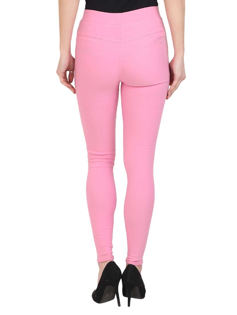 solid pink cotton lycra jegging - 15097445 -  Standard Image - 2