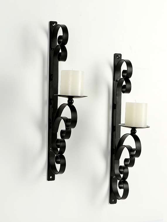 set of 2 decorative wall sconce/candle holder with free candles  (black matte)