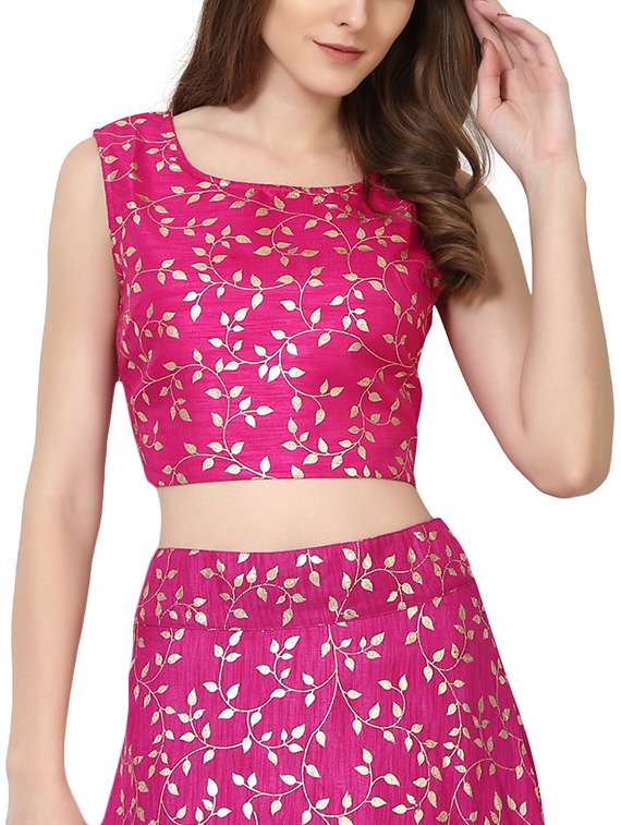 pink silk printed blouse