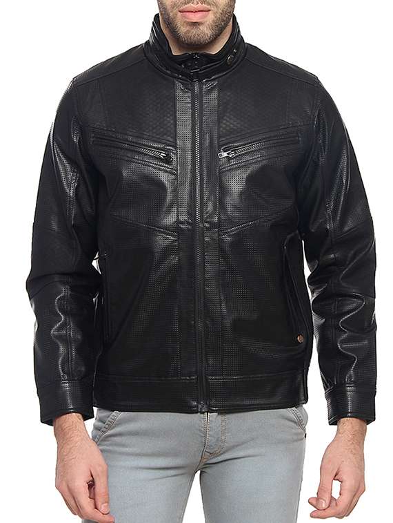 black solid biker jacket