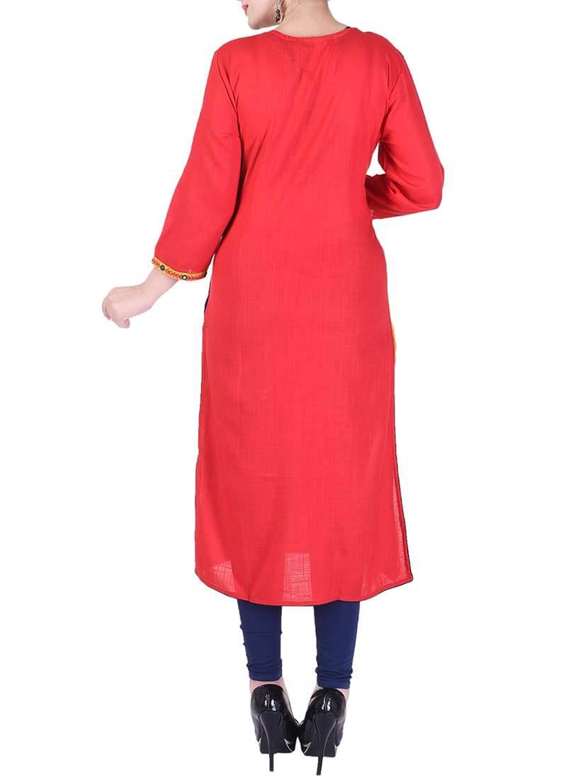 red rayon layered  kurta - 15103012 -  Standard Image - 2