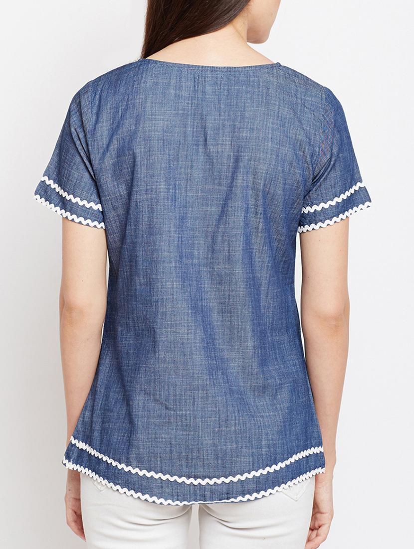 contrast lace detail top - 15104182 - Standard Image - 2