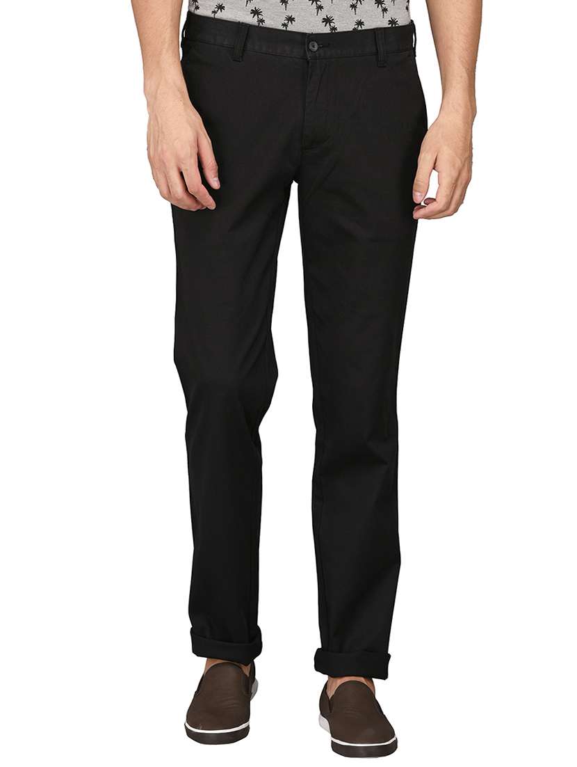 black cotton flat front trouser
