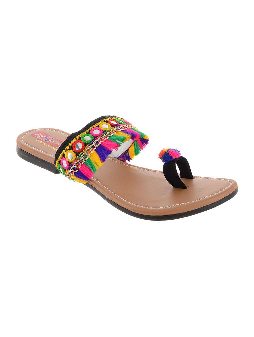 multi colored one toe kolhapuri