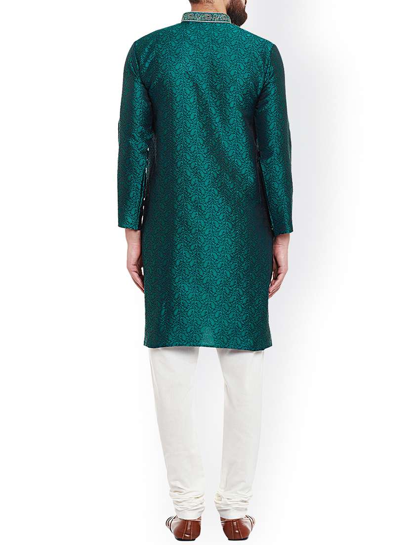 green silk blend kurta pyjama set - 15107149 - Standard Image - 2