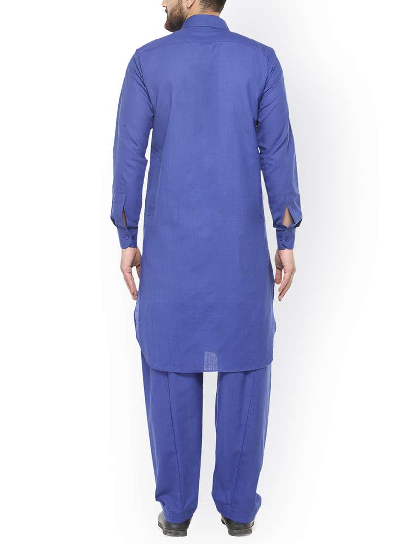 blue cotton pathani kurta set - 15107150 - Standard Image - 2