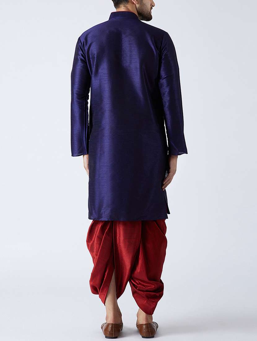 blue silk blend dhoti kurta set - 15107163 -  Standard Image - 2