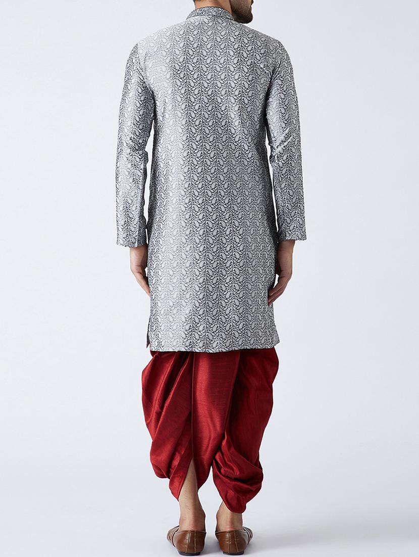 grey silk blend dhoti kurta set - 15107165 - Standard Image - 2