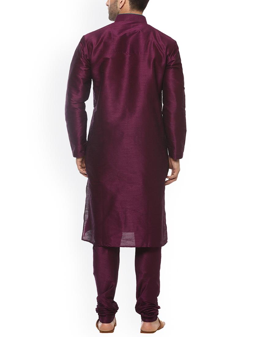 purple silk blend kurta pyjama set - 15107174 - Standard Image - 2