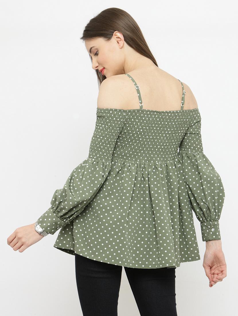 olive cotton polka dotted a line top - 15107251 - Standard Image - 2