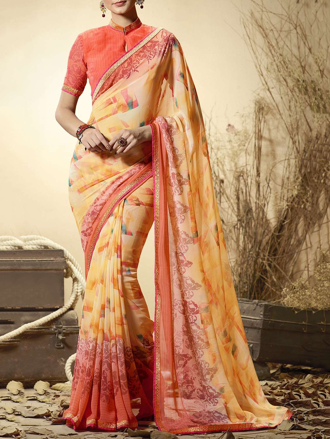 geometrical printed saree with blouse