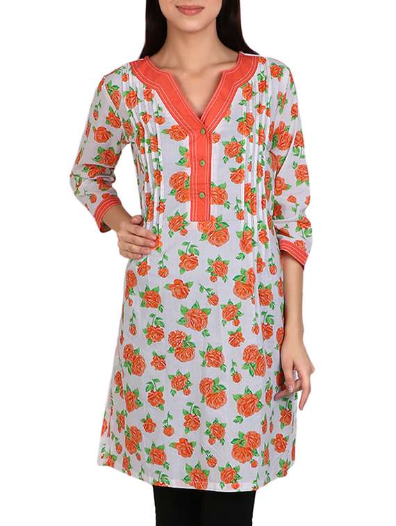 orange cotton straight kurta - 15108541 -  Zoom Image - 0