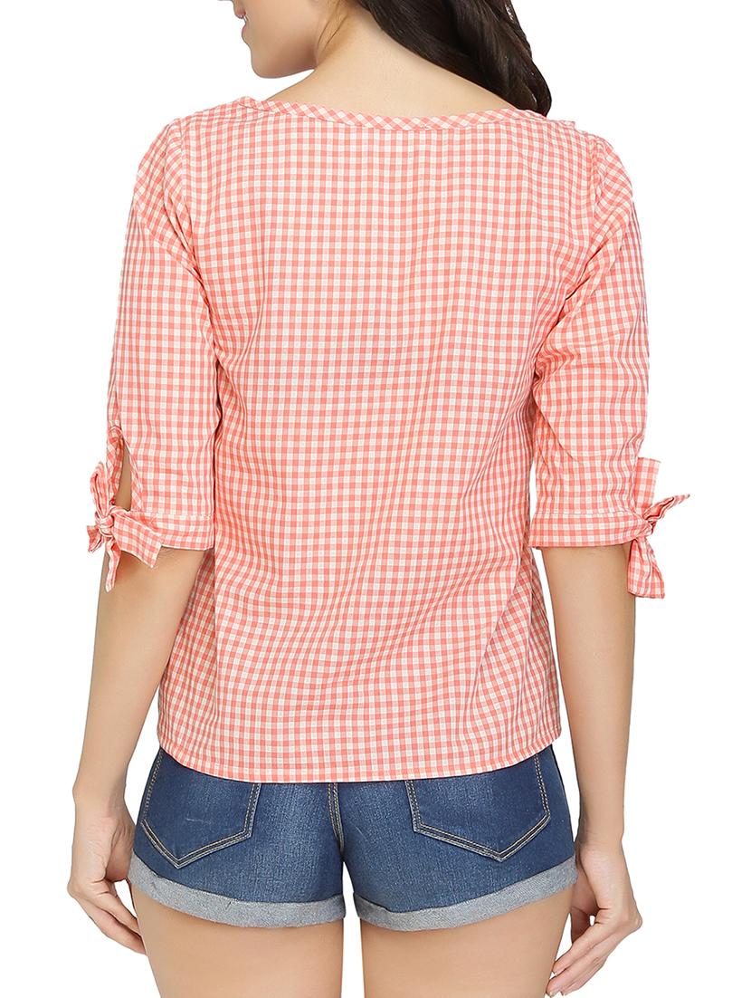 orange cotton checkered top - 15108586 - Standard Image - 2