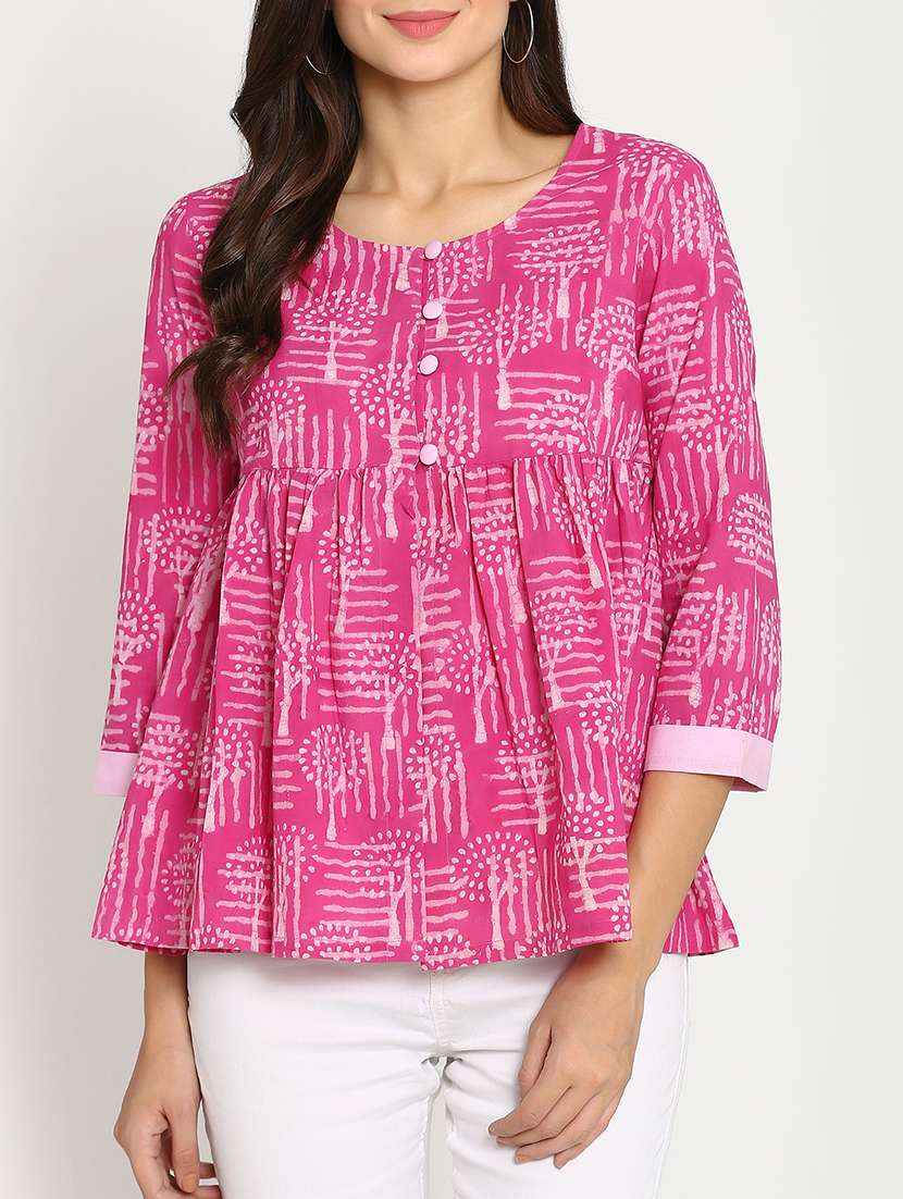 pink printed cotton top
