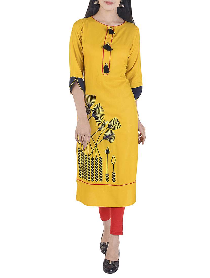 yellow viscose straight kurta