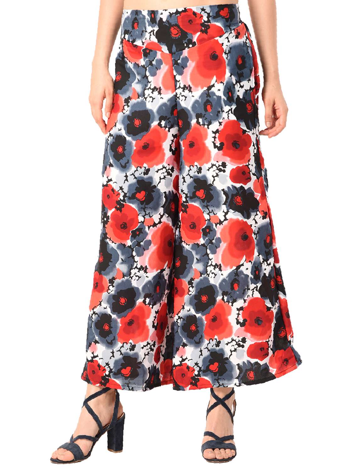 red floral crepe palazzo