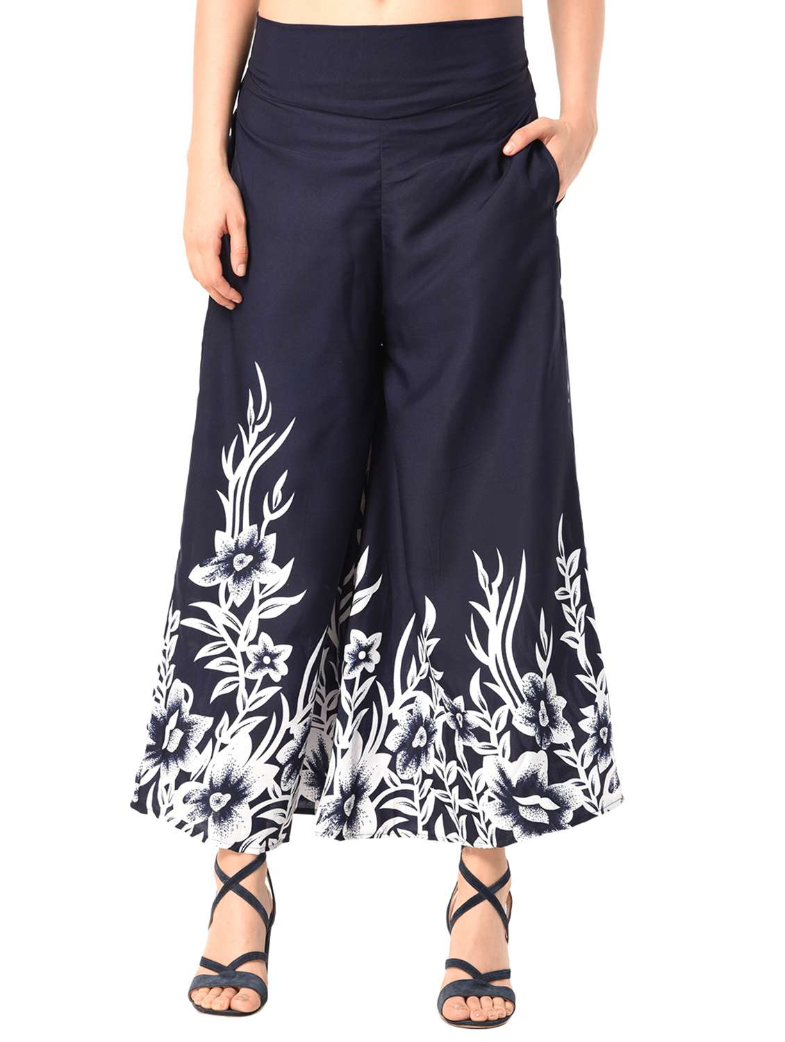 navy blue crepe palazzos