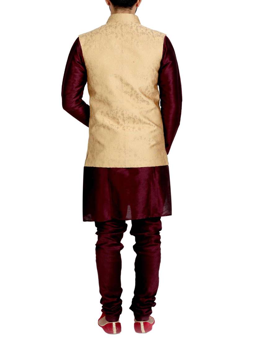 beige self-designed silk nehru jacket - 15115905 -  Standard Image - 2