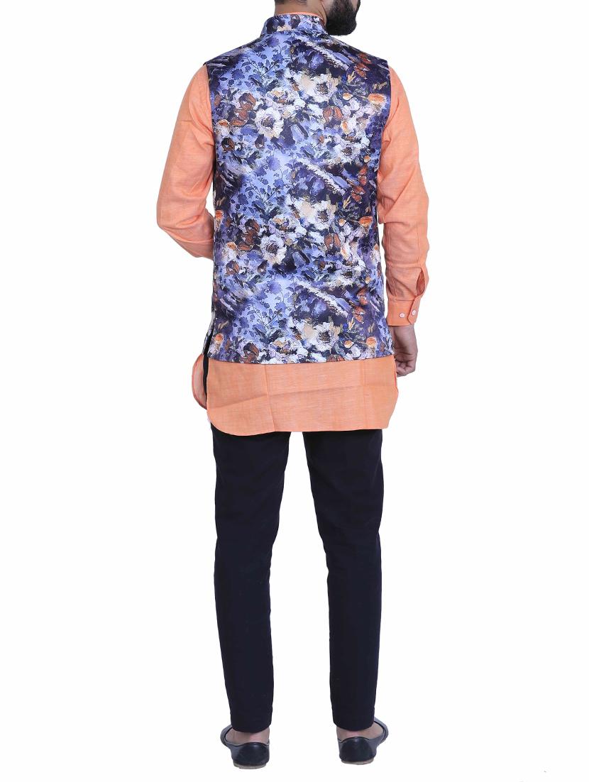 blue silk nehru jacket - 15116220 - Standard Image - 2