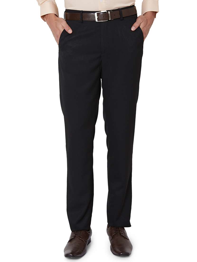 black polyester blend flat front formal trouser