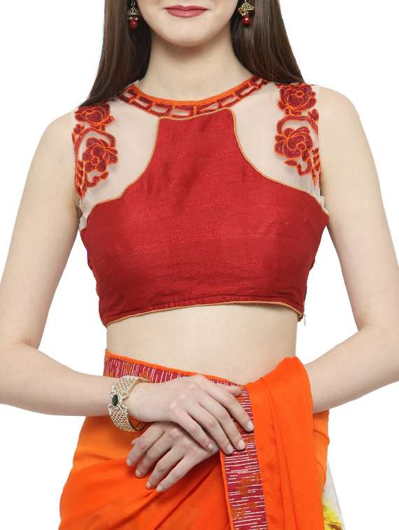 orange georgette half and half saree - 15116585 - Standard Image - 2