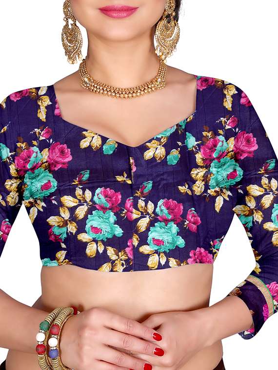 women's bordered royal blue colored saree with blouse - 15118694 - Standard Image - 2