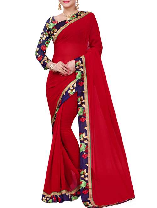 women's bordered royal blue colored saree with blouse - 15118695 - Standard Image - 0