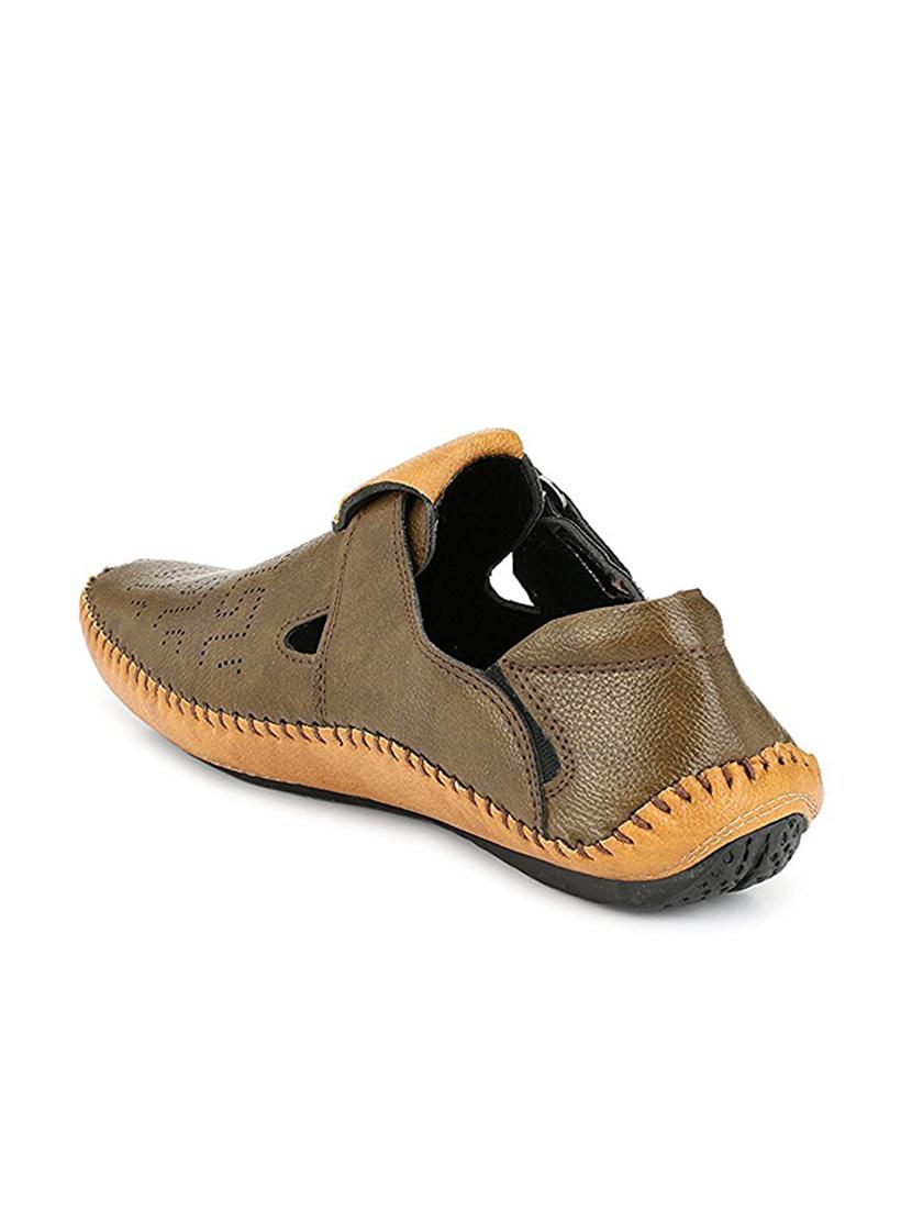 brown leatherette slip on sandal - 15121115 - Standard Image - 2