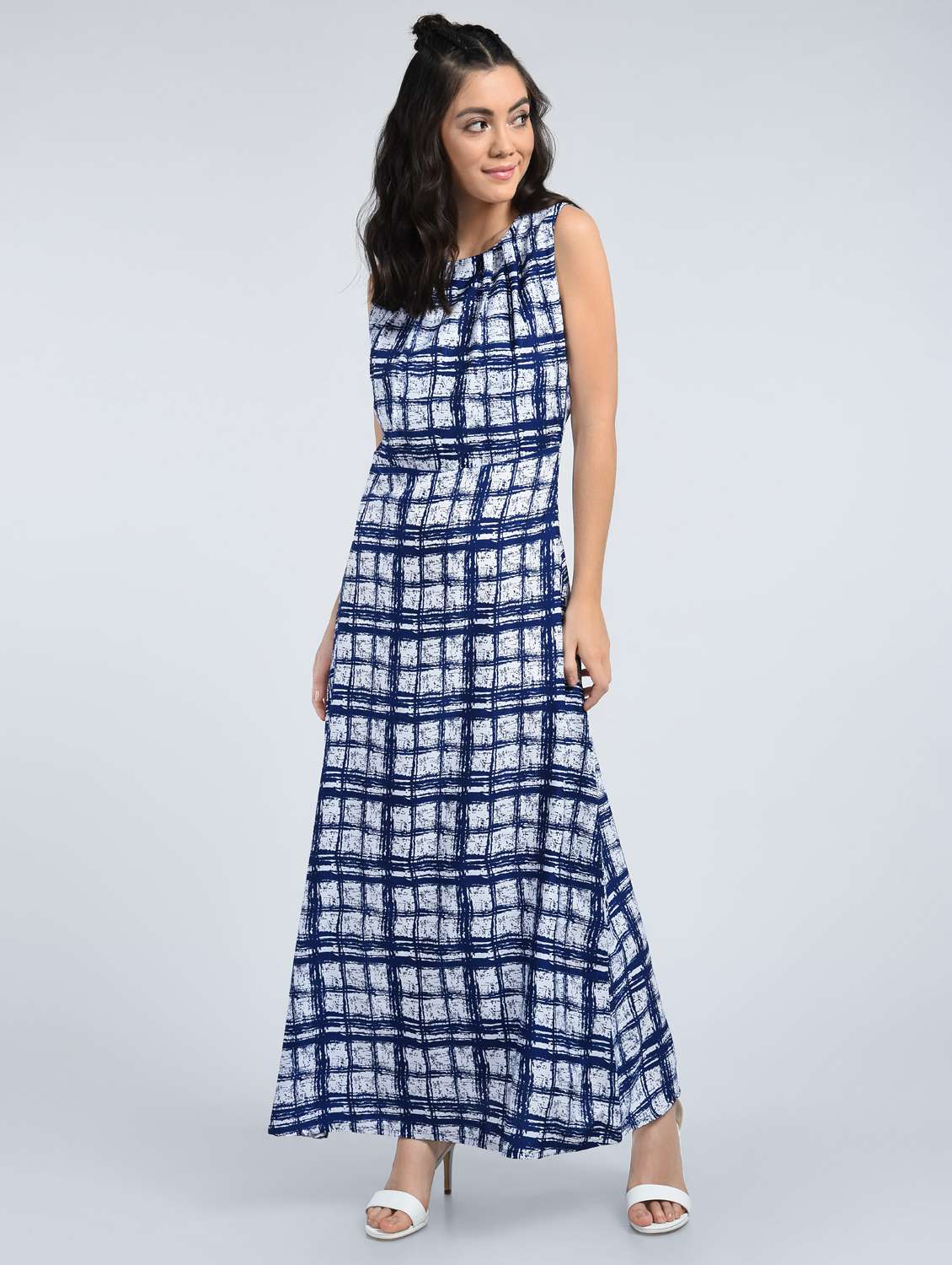 key hole back checkered maxi dress 