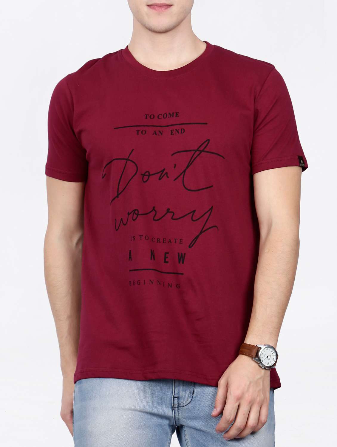 maroon cotton chest print t-shirt