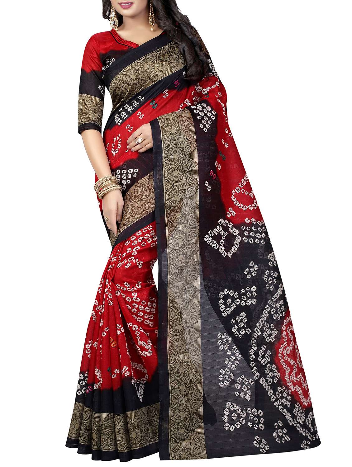 red silk blend saree with blouse