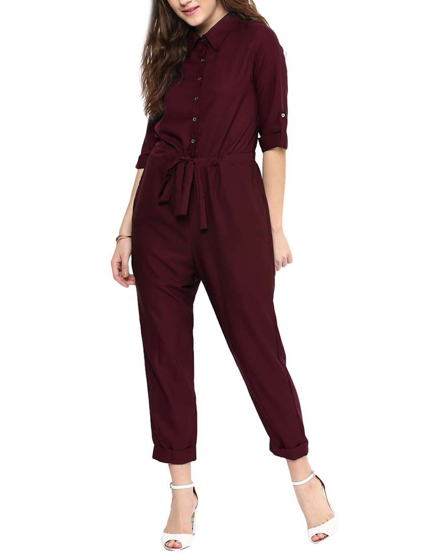 maroon crepe jumpsuit