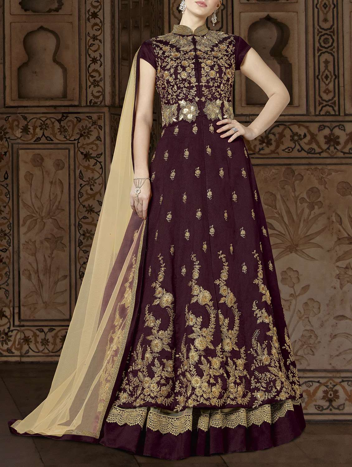 embroidered semi-stitched anarkali suits