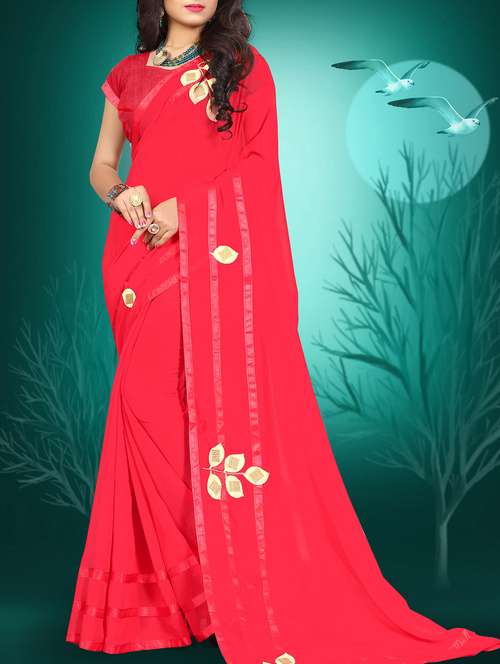 women solid with work embroidered saree with blouse - 15132205 -  Standard Image - 0