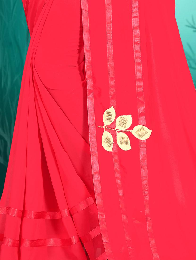 women solid with work embroidered saree with blouse - 15132205 - Standard Image - 2