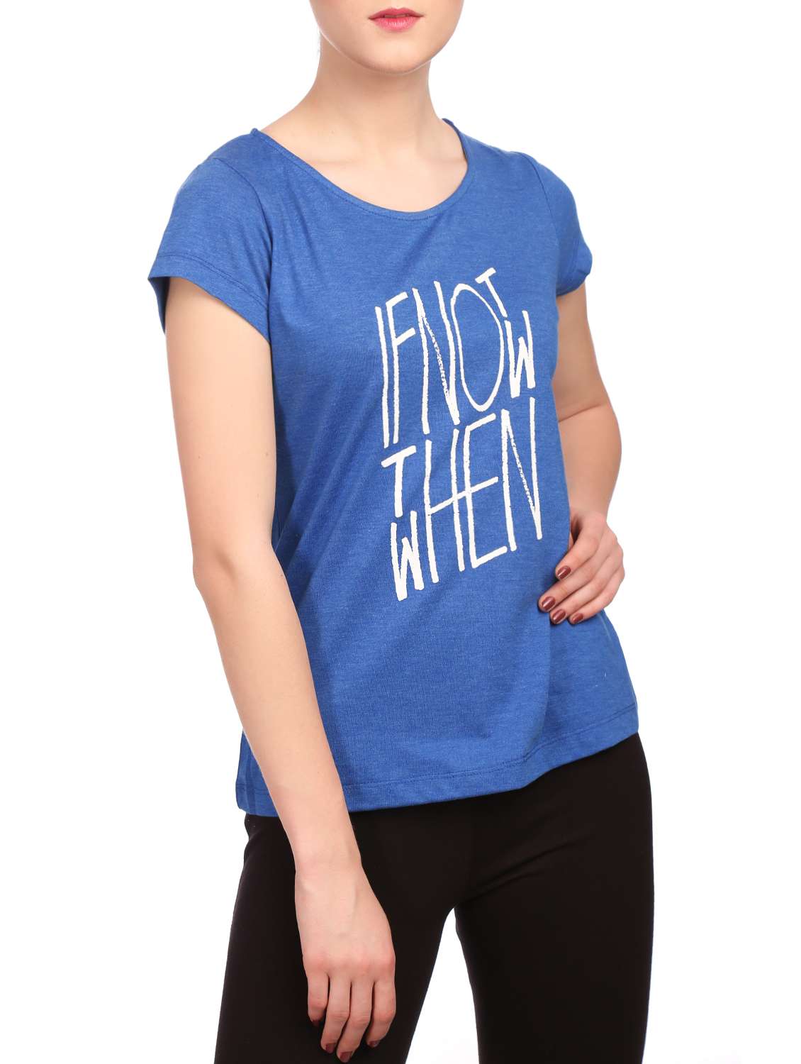 blue slogan printed cotton tee