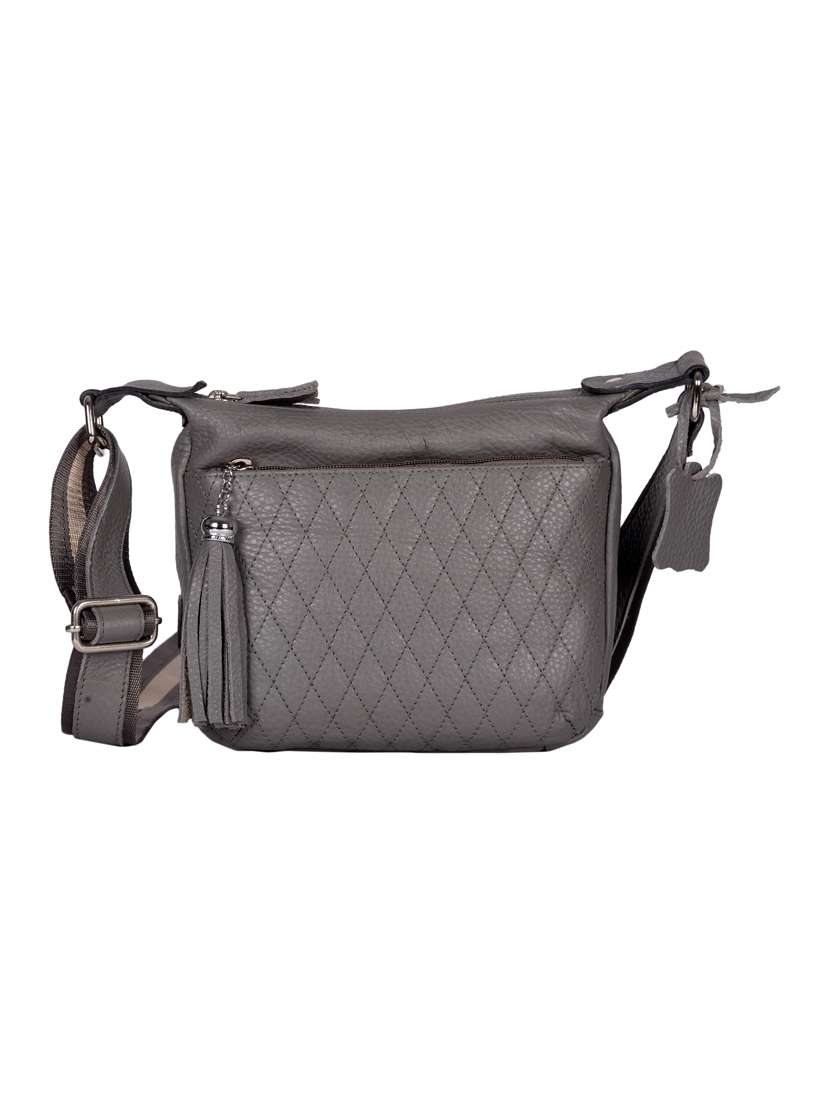 grey leather sling bag