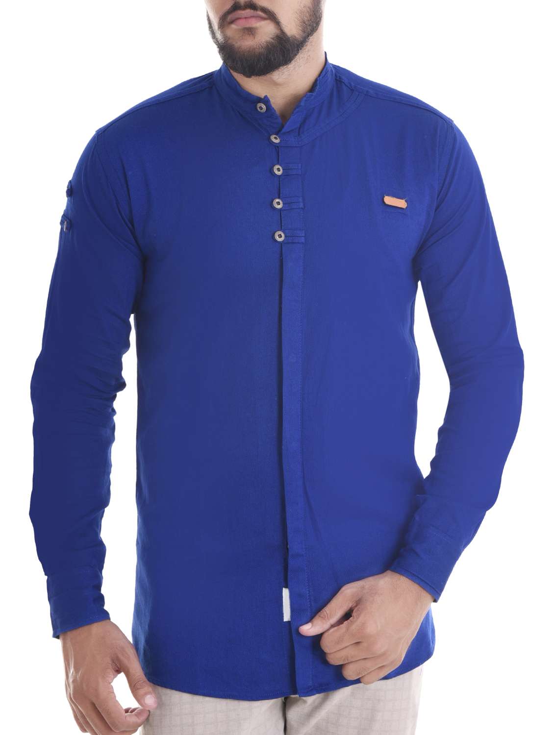 blue cotton blend casual shirt