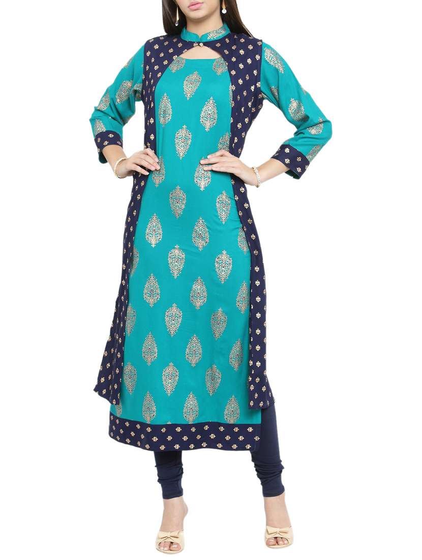 blue rayon layered kurta