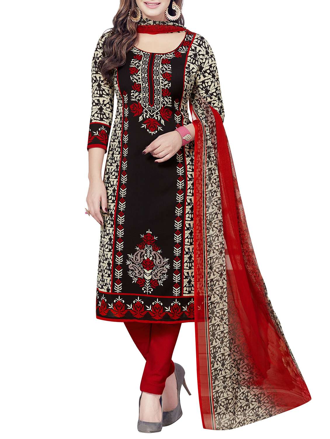 black unstitched churidaar suit