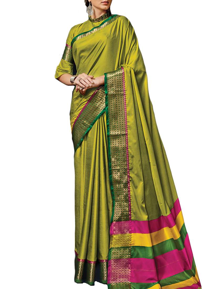 green cotton bordered saree with blouse
