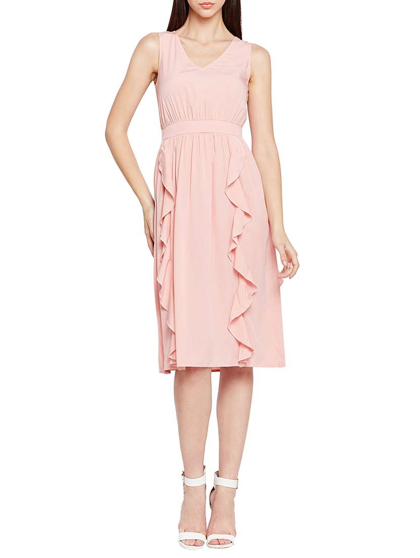 pink solid ruffled dress