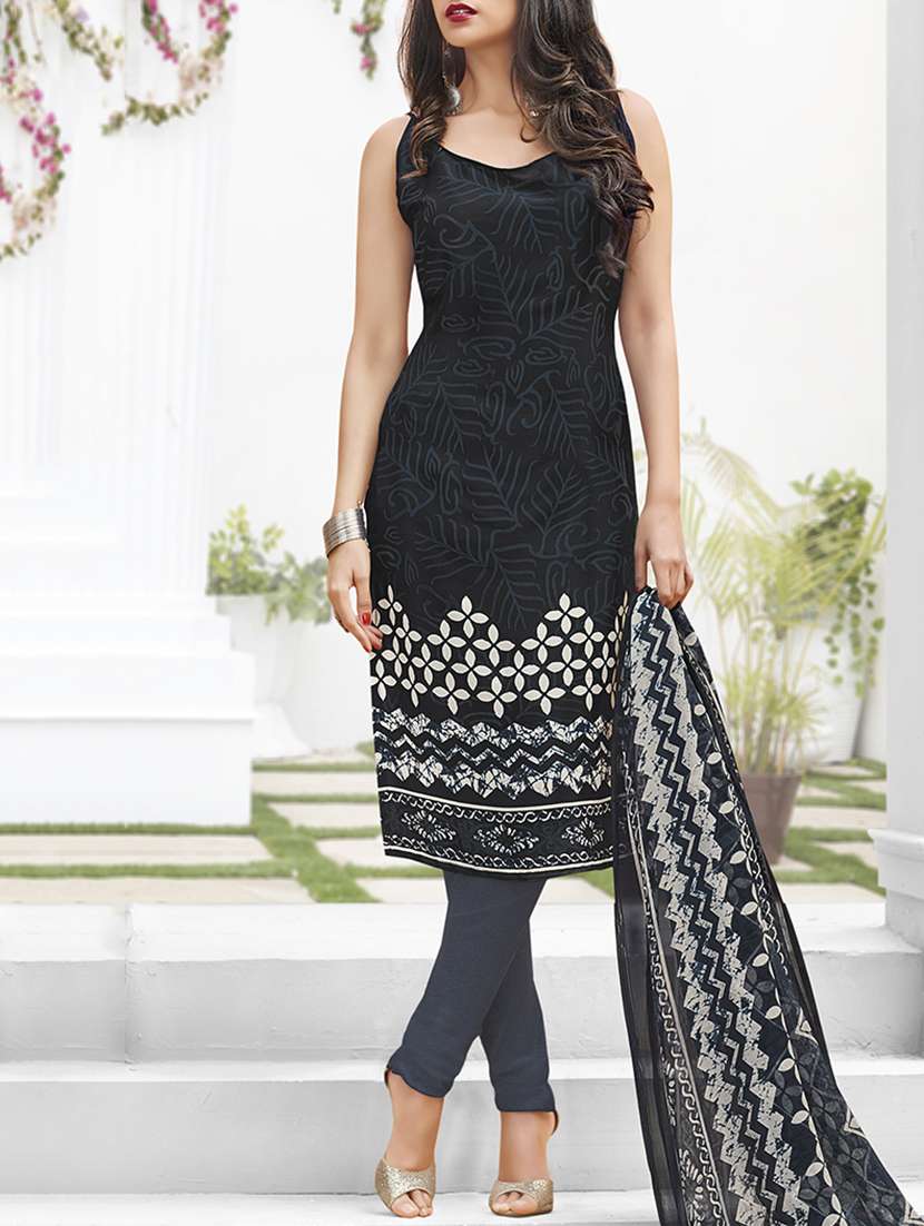 black crepe unstitched churidaar suit