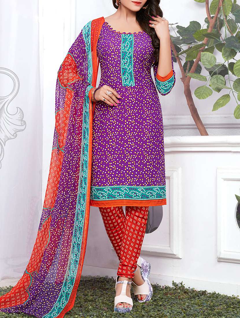 purple crepe unstitched churidaar suit