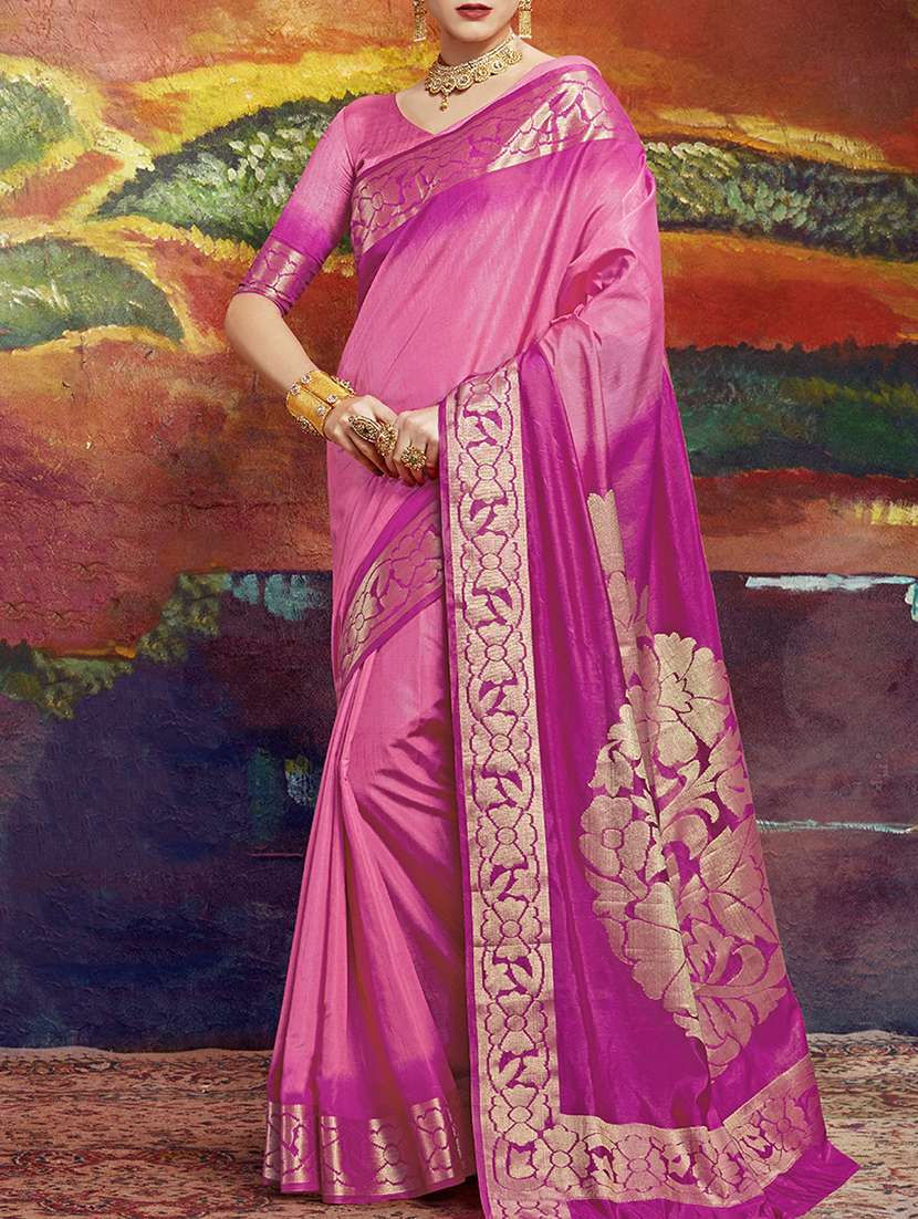 pink silk blend banarasi saree with blouse