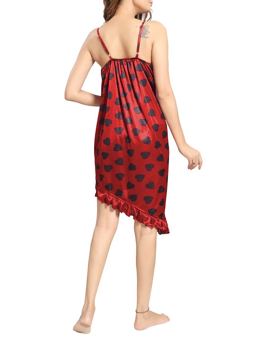 red printed satin nighty - 15143287 -  Standard Image - 2