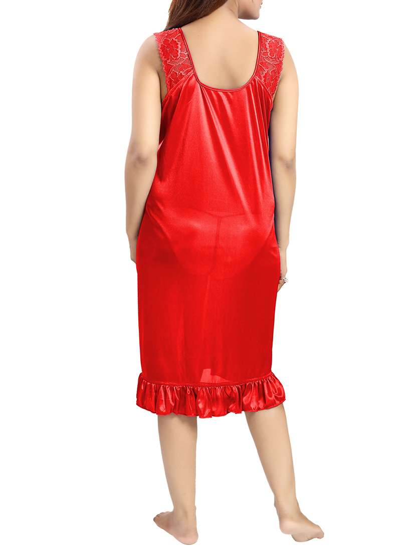 women solid red satin night dress - 15143292 -  Standard Image - 2