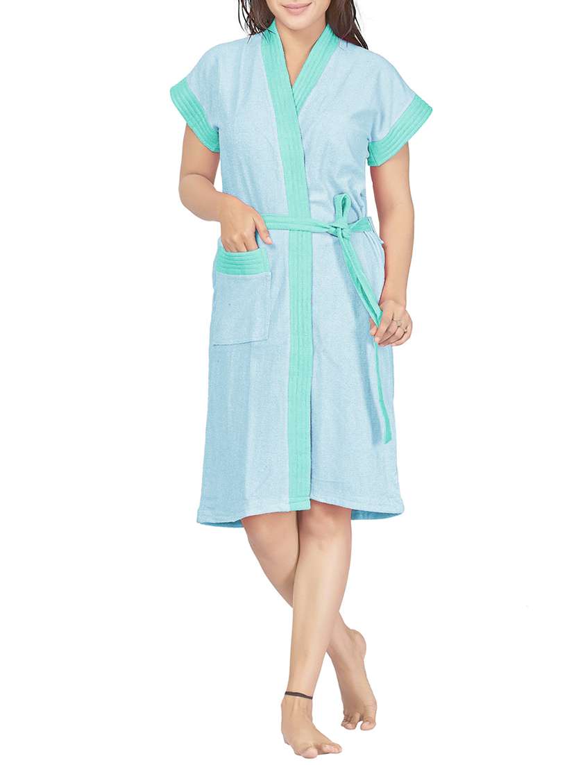 sky blue solid bath robe